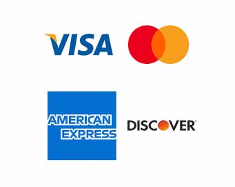 Visa, Discover, AMEX and Mastercard logos