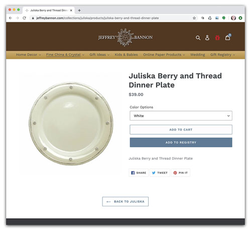 Shopify Juliska product page